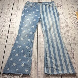 JUDY BLUE JEANS AMERICAN FLAG WOMEN'S SIZE 15 / 32 FRAYED RAW HEM FLARE STRETCH
